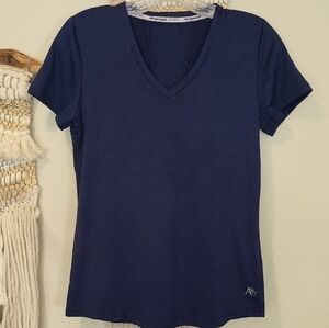 Aeropostale Sport Navy Blue Short Sleeve V-Neck Vented Back T-shirt, Small